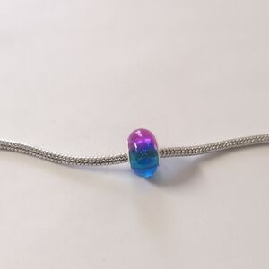 Silver Ring Two Tone Blue Pink and Purple Charm for Pandora Style Bracelet‎